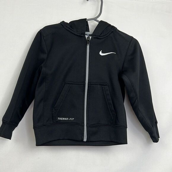Nike Therma-fit black hooded full zip sweatshirt fleece lined EUC 2T - Picture 1 of 10